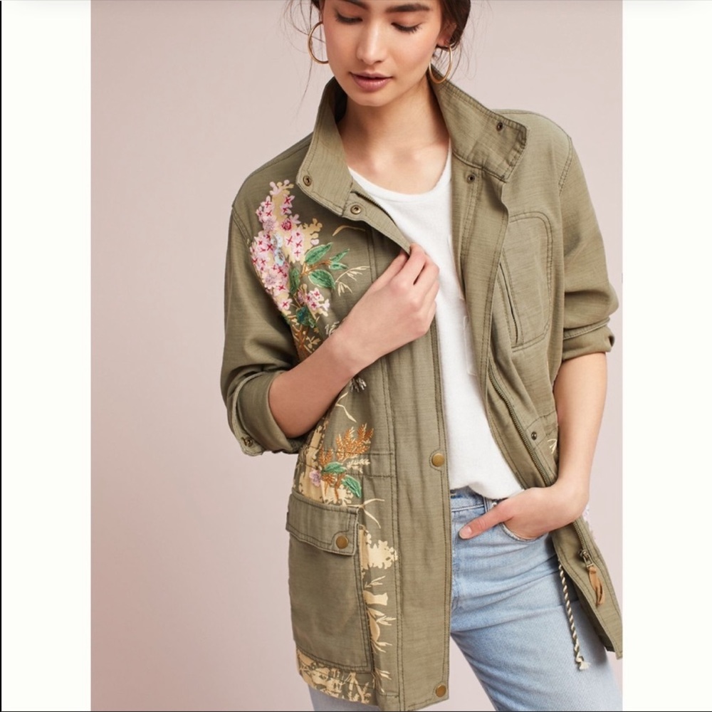 Anthropologie Anorak Army Green w/ Sequin Coat